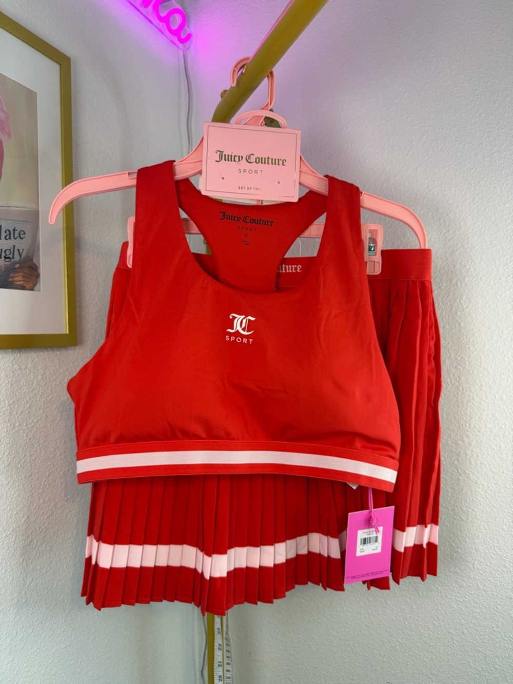 Juicy Couture Sport Red Athletic Top & Pleated Skirt Set XL $98 MSRP